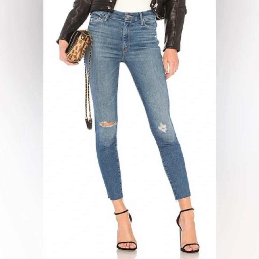 Mother Jeans 27 Blue High Waisted Looker Ankle Fray Wild Distressed Raw Hem